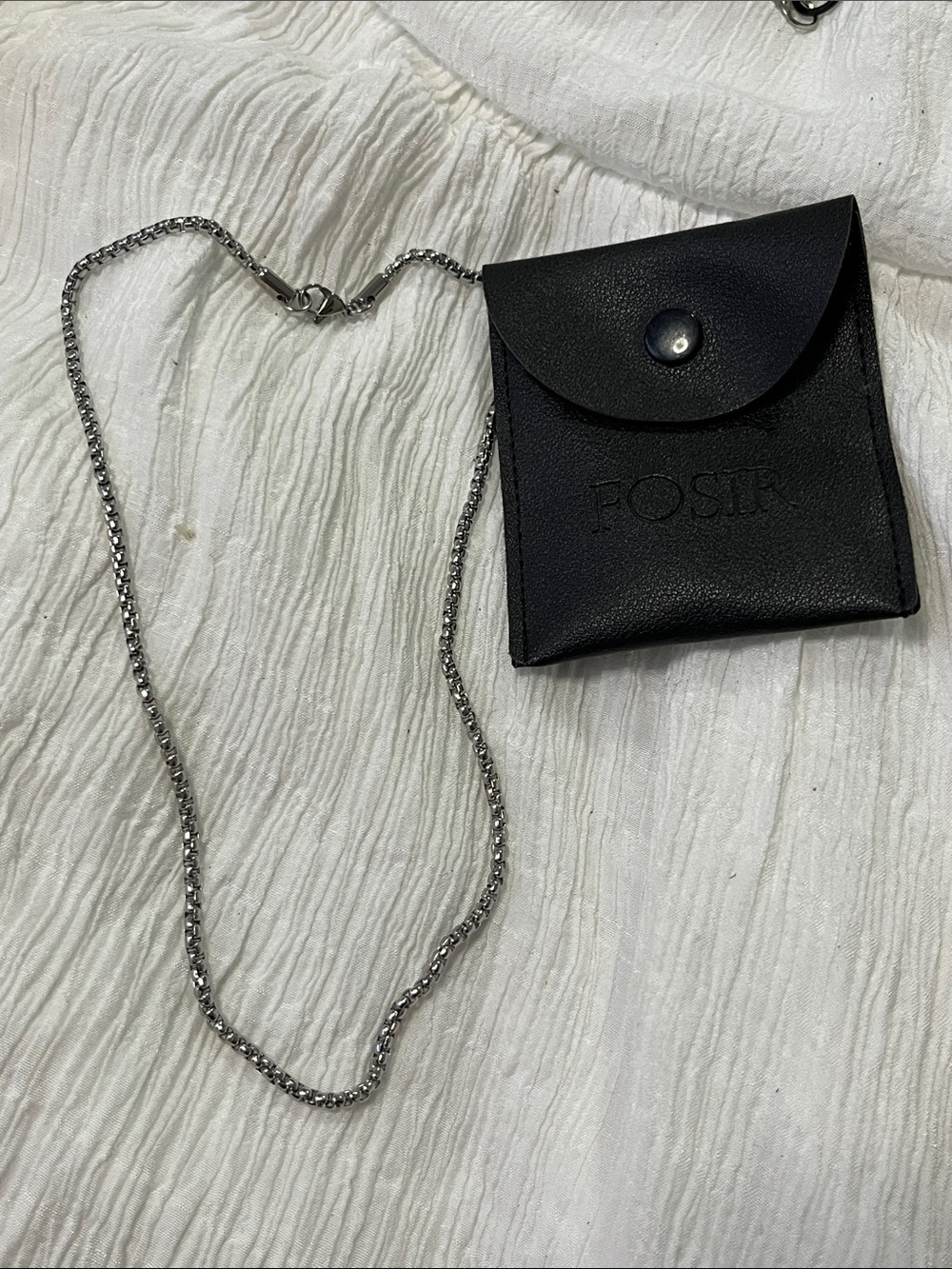 Oster Black Leather Mini Crossbody Pouch with Silver Chain
